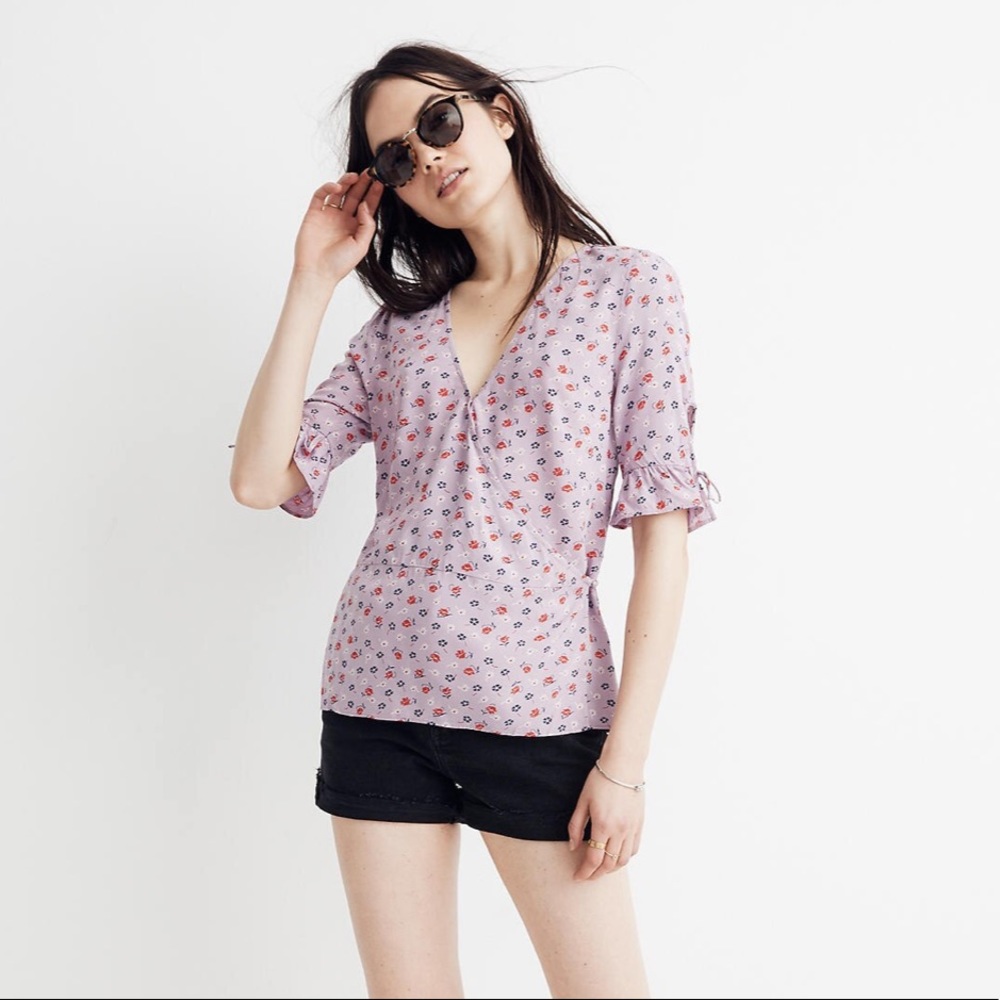 Madewell Tie-Sleeve Wrap Top in Prairie Posies (8)